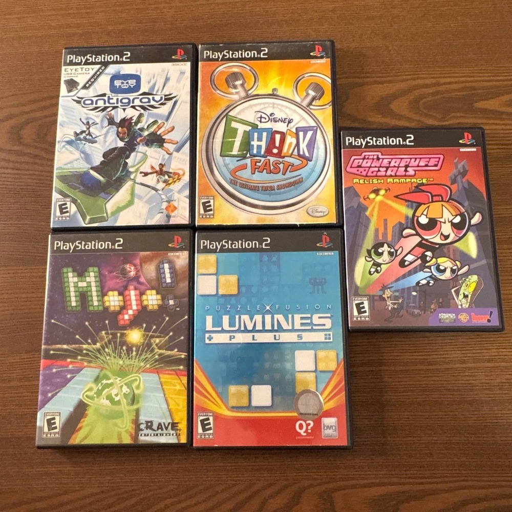 Sony PlayStation 2 Video Game Bundle 5 Games Good Powerpuff Girls Disney Lumines